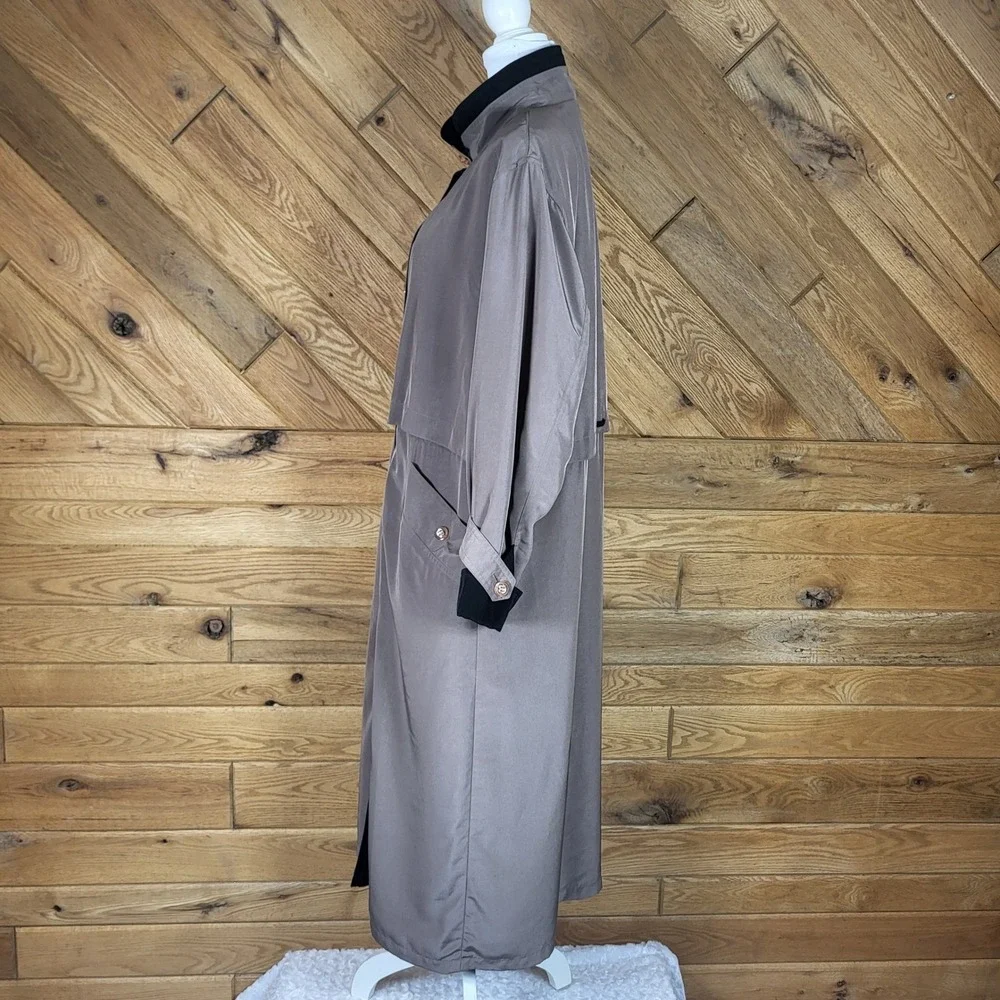 Vintage Y2K Utex Design Trench Coat Womens 8 Longline Duster Taupe Black